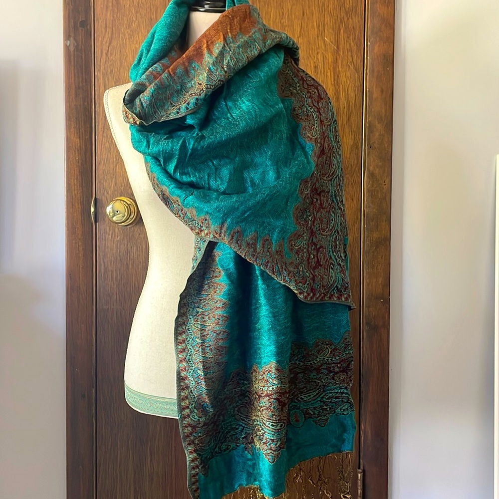 Beautiful blue Green Peacock scarf  Pashmina from Dubai